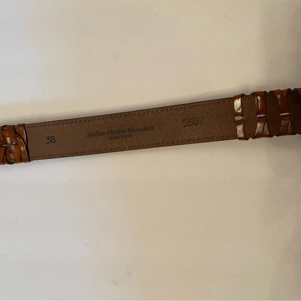 TORINO BELT BROWN LEATHER WOVEN & SMOOTH USA GOLD TONE ITALY BUCKLE SIZE 38